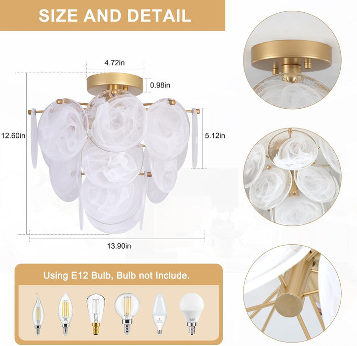 Golden Glass 4-Light Flush Mount Ceiling Chandelier