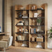 70.87" Tall Farmhouse Bookshelf, 5-Tier Double Wide Bookcase with Open Shelves, Vintage Bookshelf for Living Room, Office, Study Room, Bedroom（Brown）