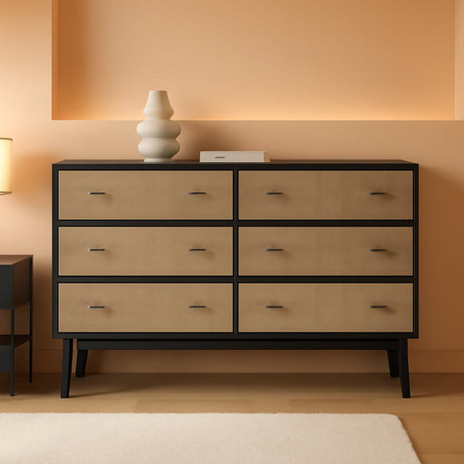 Modern TwoTone Black LightBrown Six Drawer Dresser