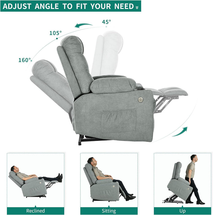 Grey Power Recliner with Massage & Heat