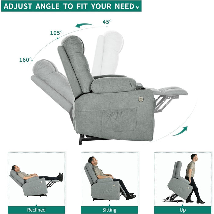 Grey Power Recliner with Massage & Heat