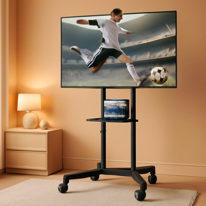 Upgraded Rolling TV Stand for 32-86 Inch Tvs up to 200 Lbs, Heavy Duty Mobile TV Cart with Laptop Shelf, Height Adjustable Portable TV Stand with Lockable Wheels, Max VESA 600X400Mm, HW1285BK
