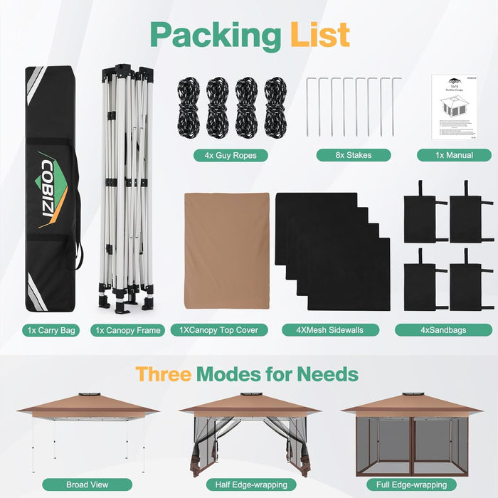 12X12 Pop up Gazebos on Clearance - Upgrade Easy up Metal Outdoor Gazebo Waterproof - Portable Gazebo with Mosquito Nettings, 4 Ropes 8 Stakes and Carry Bag for Patio Garden(Coffee)