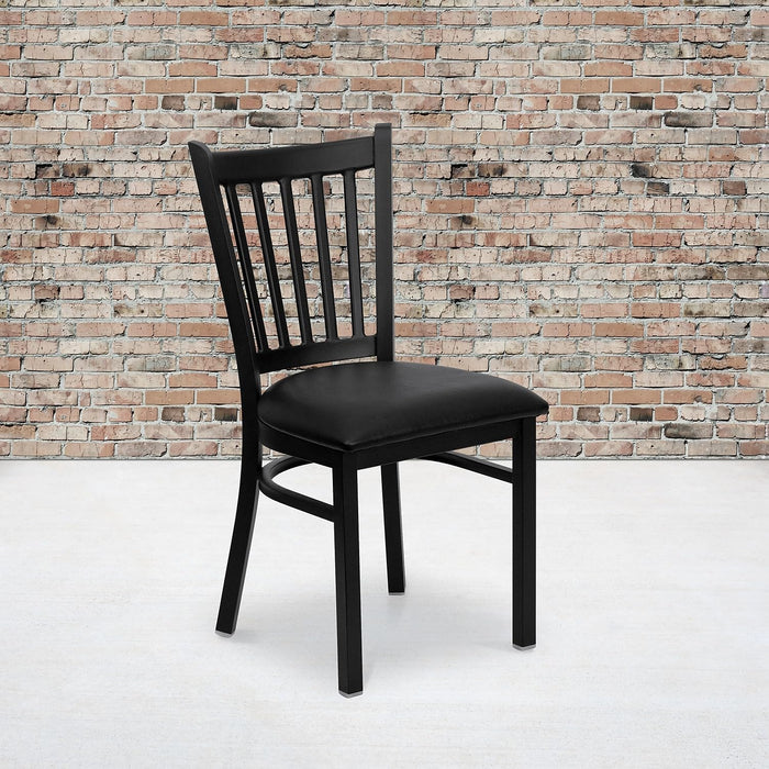 Hercules Series Vertical Back Metal Restaurant Chairs, Upholstered Armless Dining Chairs for Restaurants/Kitchens, Set of 2, Black