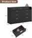 53'' Wide 9 Drawer Dresser for Bedroom, Wood TV Stand Dresser with Power Outlets & LED Light, Chest of Drawers Closet Store Organizer for Living Room, Hallway, Black