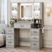 Vanity Desk with Mirror and Lights, Makeup Vanity with 7 Drawers, 2 Glass Door Cabinets, Charging Station, Adjustable Shelves, RGB Lighting, Holder