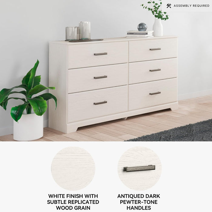 Signature Design by Ashley Stelsie 6 Drawer Bedroom Dresser, White, 60 Inch
