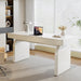 White Desk with Drawers, 63-Inch Modern Executive Office Desk, Glossy Elegant Work Study Writing Table for Home Office, Cream White