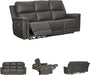 Signature Design by Ashley Burnley Contemporary Leather Match Power Reclining Sofa with Adjustable Headrest and USB Charging Port, Gray