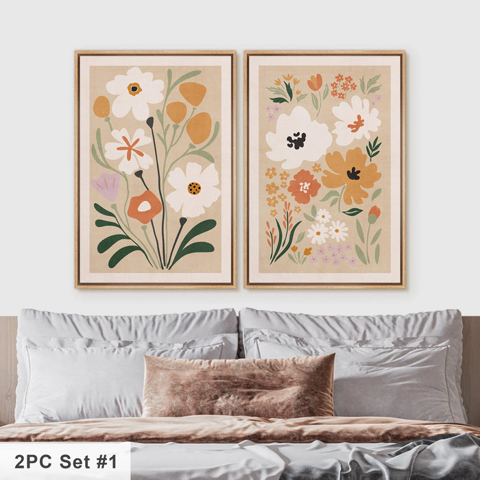 Boho Wall Art Prints, Mid Century Modern Minimalist Boho Wall Art Framed Botanical Flower Art Print for Bedroom