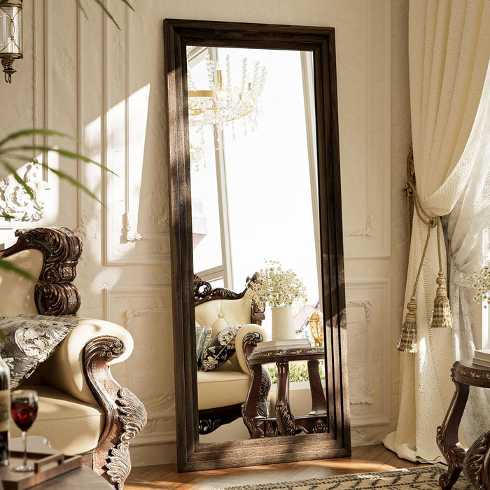 Full Length Mirror with Solid Wood Frame, 71"X30" Floor Mirror, Brown