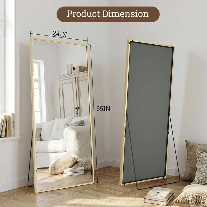 Full Length Mirror with Stand, 65"X24" Gold Full Body Mirror