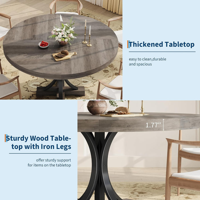 47IN Wood round Dining Table for 4-6，Farmhouse round Kitchen Table