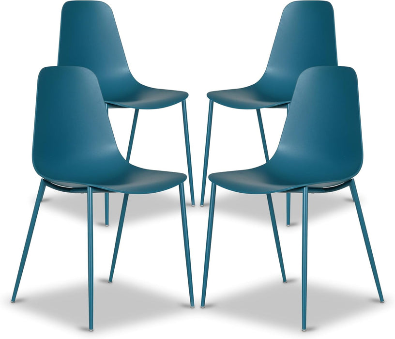 Isla Modern Kitchen Chairs Set of 4 - Plastic Dining Chair with Metal Legs - Quick Assembly Simple Cafe Chairs Plastic for Indoor or Outdoor - Ocean Teal