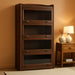Solid Oak Wood Barrister Bookcase with Glass Doors, Mission-Style Tall Bookshelf for Home Office, Walnut