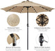 9FT Solar Powered Patio Umbrella - UV Protection Market Table Umbrella W/ 32 LED Lights & Push Button Tilt & Crank Lift System for Garden/Lawn/Deck/Backyard/Pool,Tan