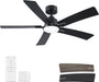 52 Inch Ceiling Fans with Lights and Remote, Black Ceiling Fan, Downrod Style with 5 Blades, Modern Design for Indoor Bedroom Living Room/Outdoor, 6 Speed Reversible DC Motor, 3CCT Dimmable LED
