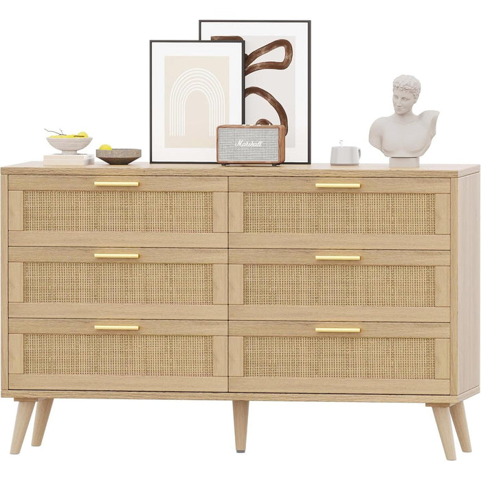 Rattan Double Dresser with 6 Drawers