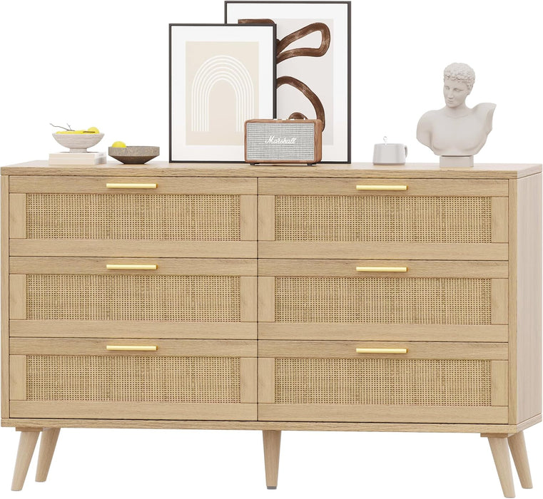 Rattan Double Dresser with 6 Drawers