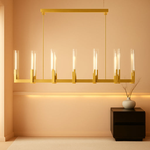 Glass Tube Chandelier Gold Rectangular Dining Pendant
