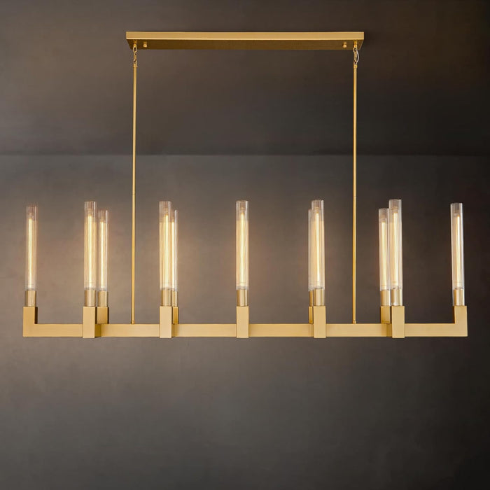 Glass Tube Chandelier Gold Rectangular Dining Pendant