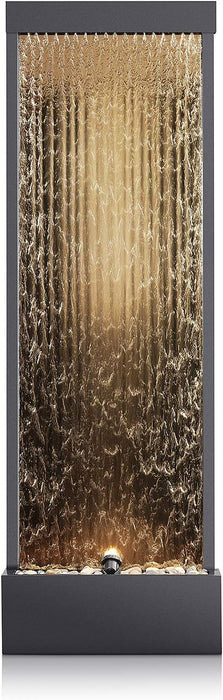 72" Tall Indoor/Outdoor Mirror Waterfall Floor Fountain, LED Lights & River Stones, Elegant Bronze Finish for Home, Office, Patio & Entryway Decor