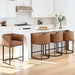 24" Counter Height Bar Stools Set of 4, Modern Barrel Counter Stools with Backrest and Arms, Faux Leather Upholstered Accent Barstools with Metal Legs for Kitchen Island,Brown
