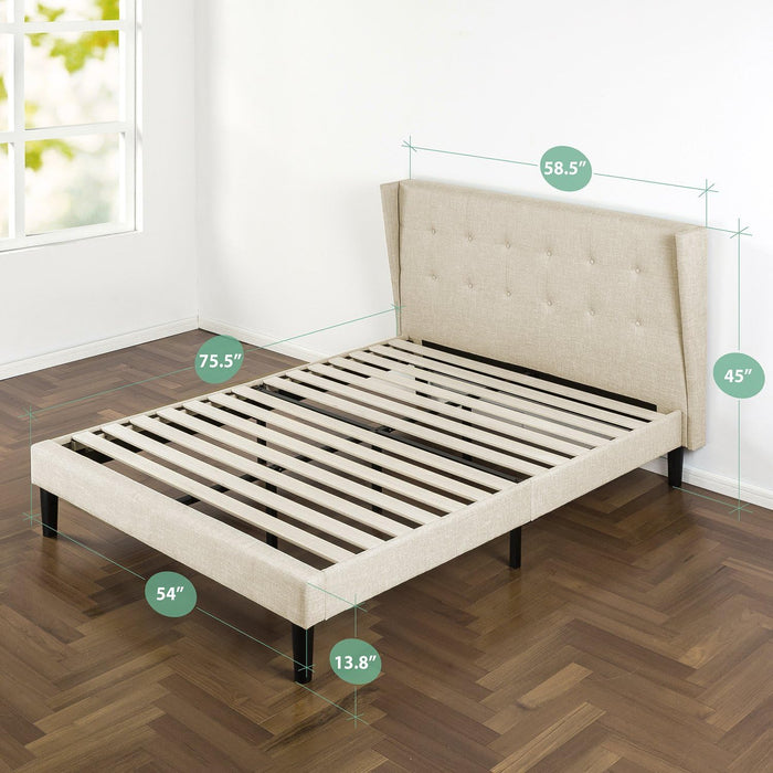 Athena Upholstered Platform Bed Frame with Wingback Headboard, Mattress Foundation with Wood Slat Support, No Box Spring Needed, Easy Assembly, Full