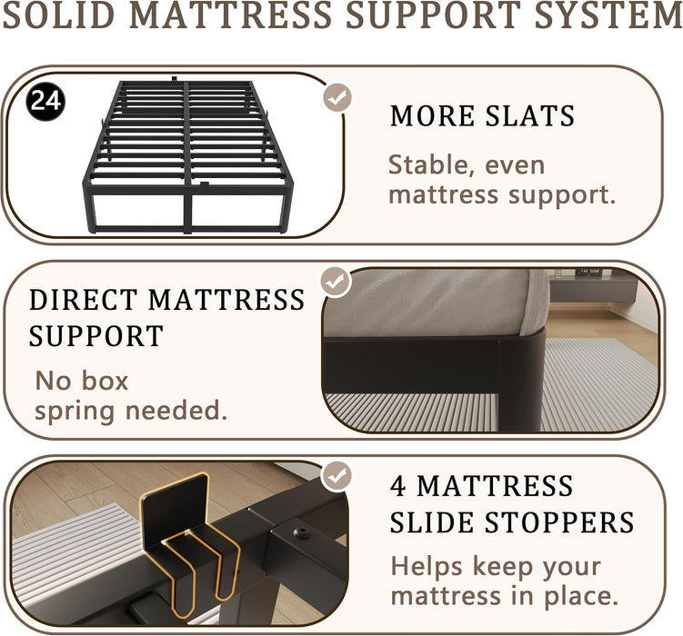 Queen Bed Frame, 14 in Reinforced Heavy Duty Metal Platform Bed, Black
