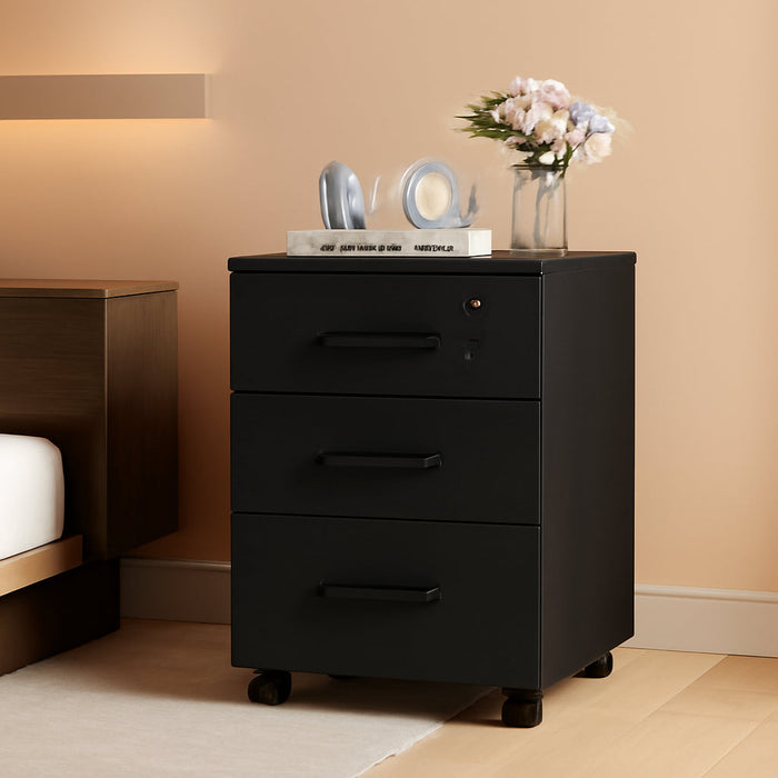 3 Drawer Wood Mobile File Cabinet, under Desk Storage Drawers Small File Cabinet for Home Office (Black)