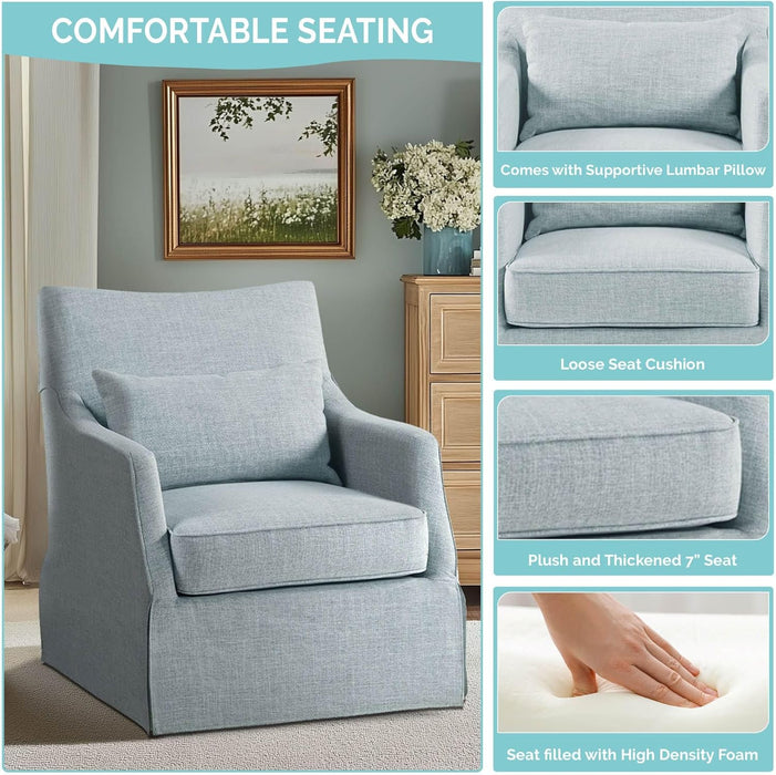 Light Blue Upholstered Handcrafted Midcentury Armchair 28In