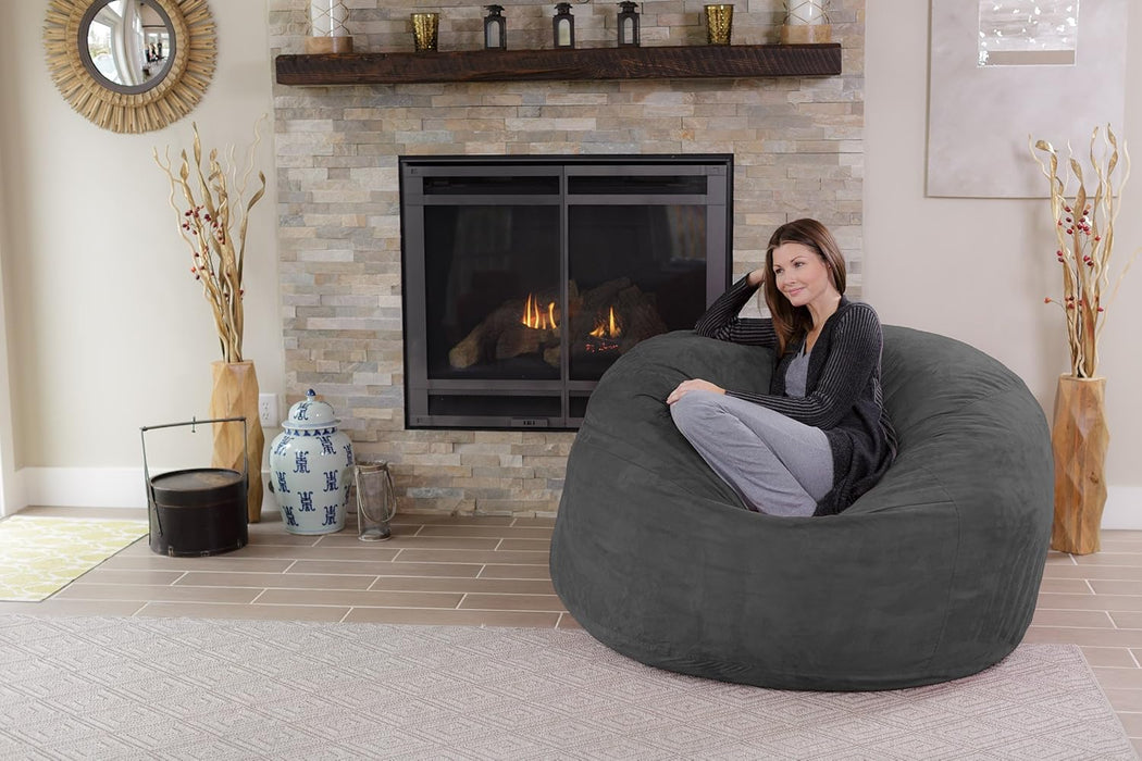 Bean Bag Chair - 5' Giant Memory Foam Lounge Chair with Soft Microfiber Cover – Cozy Furniture for Living Room, Dorm, & Kids' Rooms – Comfortable 5 Ft, Microsuede Lounge Sofa, Charcoal
