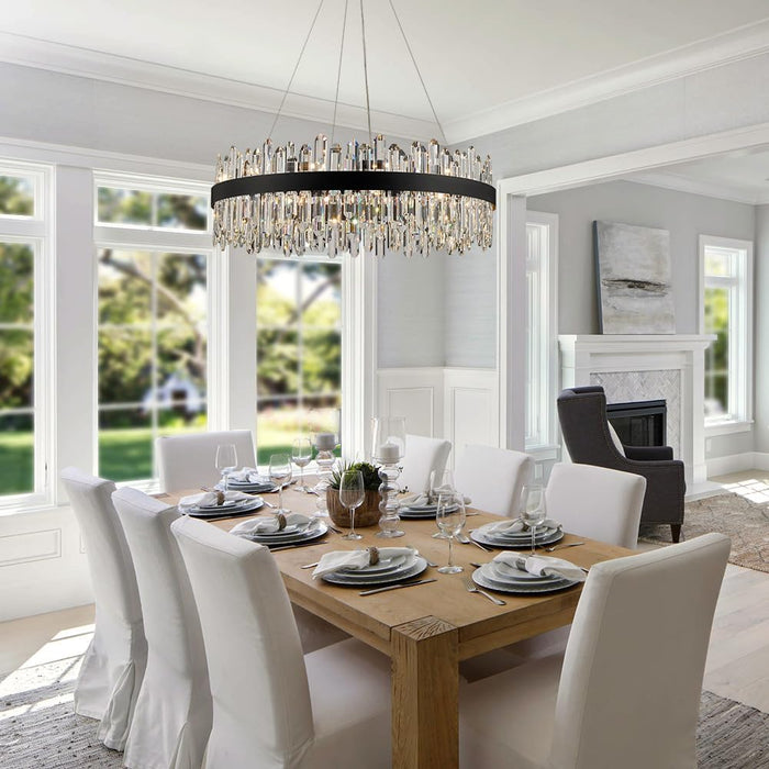 Black Modern Oval Crystal Chandelier, 24-Lights Luxury Chandeliers 2-Tiers K9 Crystal Chandelier Pendant, Light Fixture G9 Lights for Dining Living Room Entryway Kitchen Dia 30 Inch