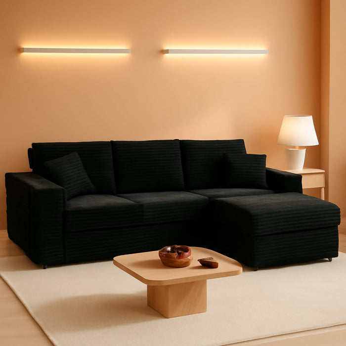 108Inch Corduroy Left Facing Sectional Sofa Charcoal