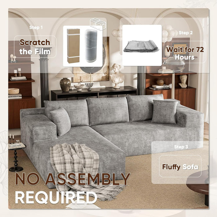 108 Inch Grey Chenille Cloud Sectional Sofa With Deep Seat