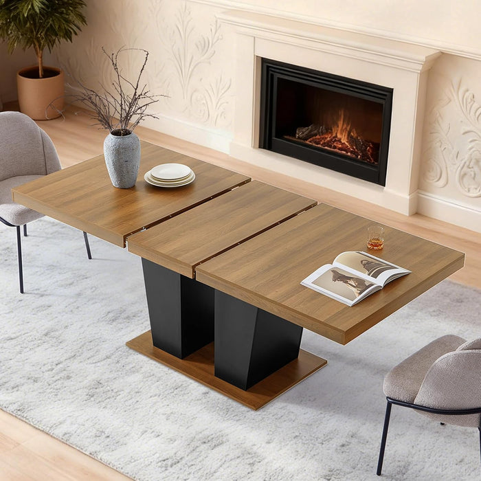 63-79 Inch Extendable Dining Table for 4-8 People (Brown+Black)