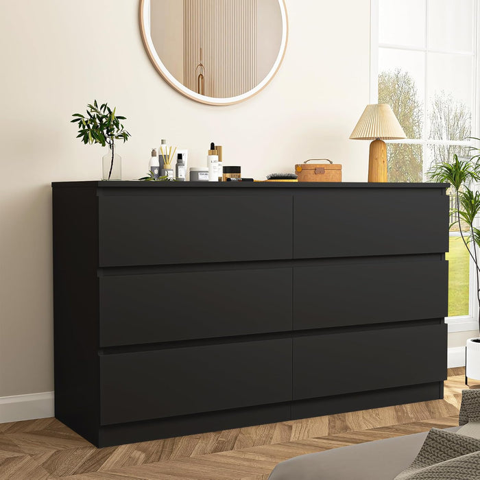 Black Six Drawer Dresser Featuring Generous Storage