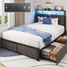 Twin Bed Frame with 2-Tier Storage Headboard, Twin Size Metal Bed Frame with 2 Storage Drawers, 3-In-1 Charging Station & RGB LED, Noise-Free/Metal Support/No Box Spring Needed, Rustic Grey