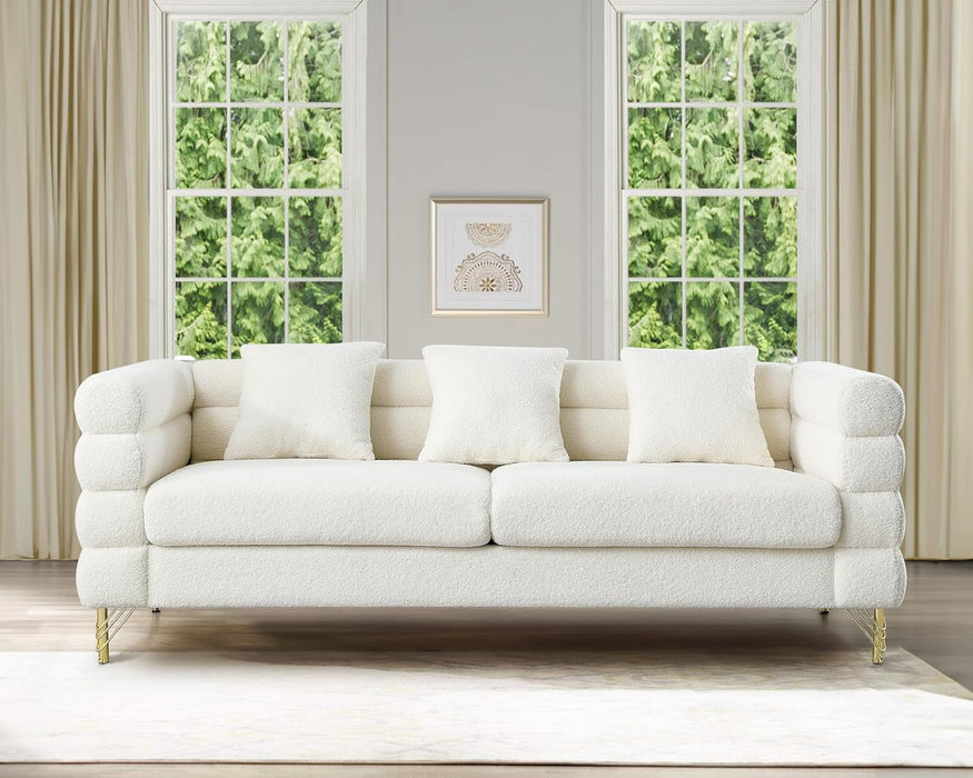 Sofa, 2 Pieces Sofa Set,Oversize 2/3 Seater Extra Deep Seat Sofa,Modern Upholstered Futon White Sofa Couch, Comfy Bouclé Cloud Sofa,Furniture for Living Room,Bedroom,Office,Apartment(White)