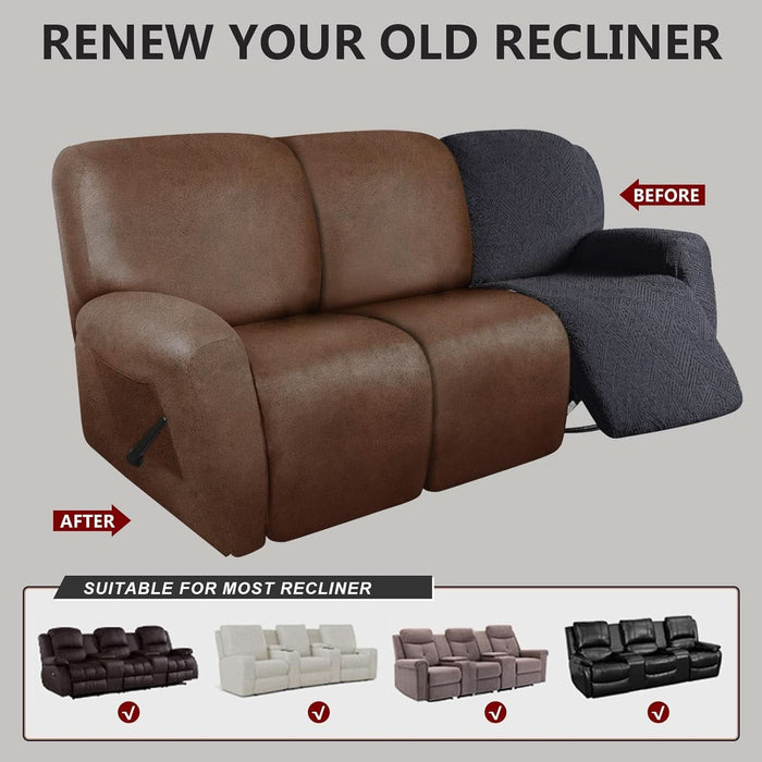 Recliner Sofa Covers - Leather like Recliner Sofa 3 Seater Recliner Couch Covers for 3 Cushion Couch 8 Pieces Washable Stretch Reclining Sofa Slipcovers (Brown)