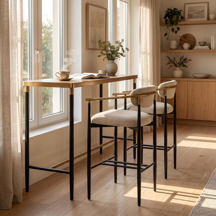 Counter Height Bar Stools Set of 2, 20.5" Extra Wide Seat Bar Chairs with Back, Upholstered Fabric Barstools for Kitchen Island Home Bar, Metal Legs, 25.5" Seat Height,Camel