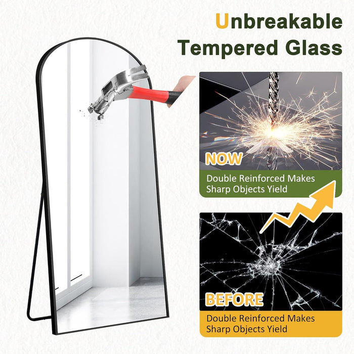 Arched Full Length Mirror with Stand, 56"X19" Aluminum Alloy Frame Floor Mirror, Black - Free Standing, Leaning against Wall or Wall-Mounted, for Bedroom Living Room Dressing Room