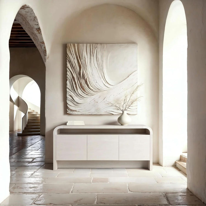 Waterfall Sideboard Buffet Cabinet with Open Shelf and Hidden Storage
