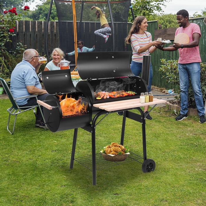 Charcoal Grill Offset Smoker, Charcoal Barbecue Grills with Spacious Cooking Area, Barrel BBQ Grill and Smokers Combo for Outdoor Balcony Picnics Party Camping