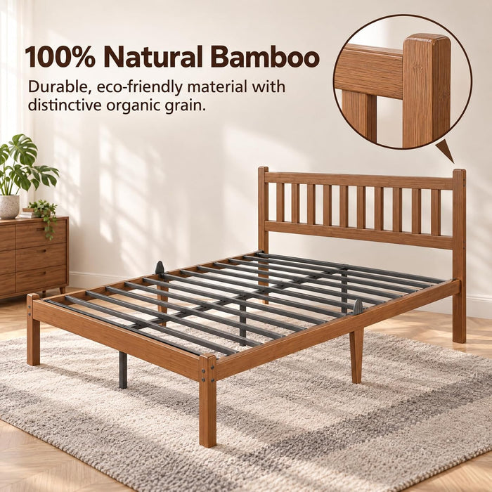 Bamboo Full Bed Frame with Headboard, Mission Style Bedroom