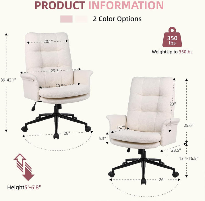 Home Office Desk Chair Comfy with Teddy Velvet Upholstered Seat,Cream