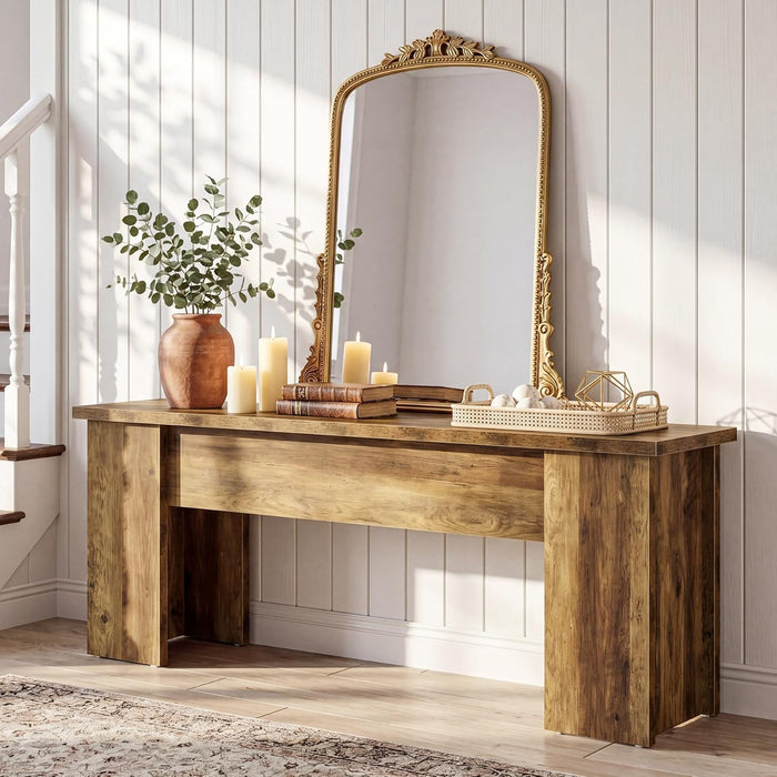 63-Inch Low Console Table, Farmhouse Wooden Entryway Table, Narrow Long Sofa Table behind Couch for Living Room, Entrance, Hallway