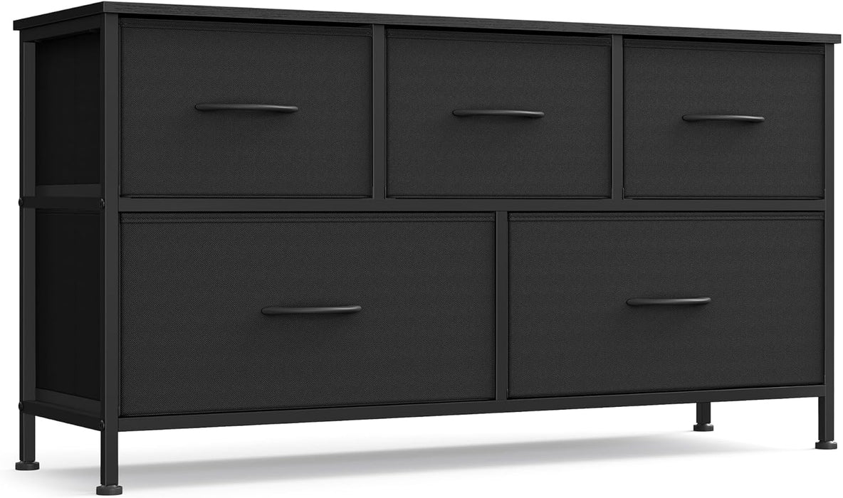 Dresser for Bedroom, Chest of Drawers, Steel, MDF, 5 Non-Woven Fabric Drawers, Storage Organizer Unit, Closet, Entryway, Ink Black and Ebony Black ULGS322B01S