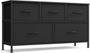 Dresser for Bedroom, Chest of Drawers, Steel, MDF, 5 Non-Woven Fabric Drawers, Storage Organizer Unit, Closet, Entryway, Ink Black and Ebony Black ULGS322B01S