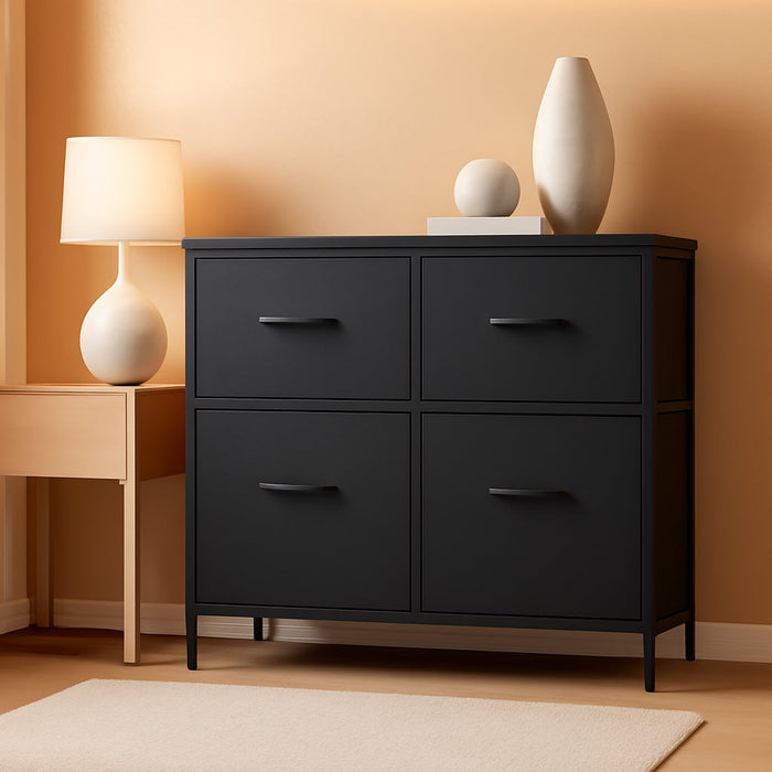 Dresser for Bedroom, Chest of Drawers, Steel, MDF, 5 Non-Woven Fabric Drawers, Storage Organizer Unit, Closet, Entryway, Ink Black and Ebony Black ULGS322B01S